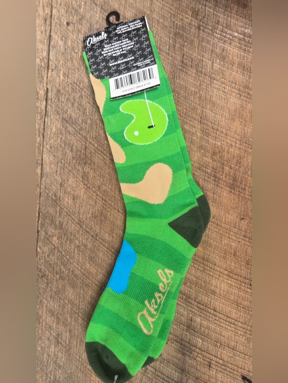 Aksels Golf Course Novelty Crew Socks One Size Fits Most ~ Bin 1H
